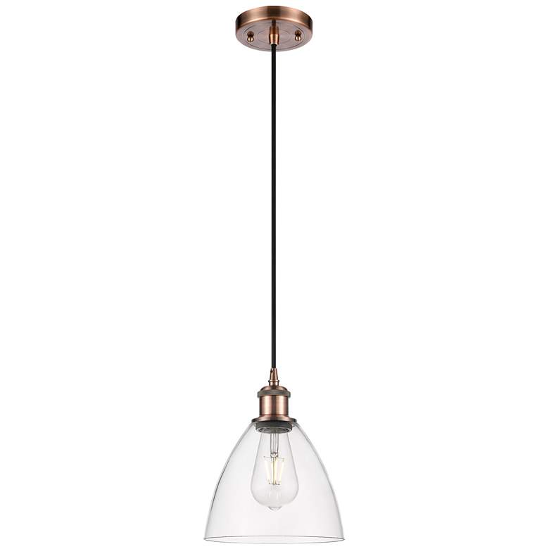 Image 1 Ballston Bristol Glass 8" LED Mini Pendant - Antique Copper - Clear Sh