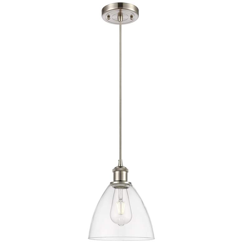 Image 1 Ballston Bristol Glass 8" LED Mini Pendant - Brushed Satin Nickel - Cl