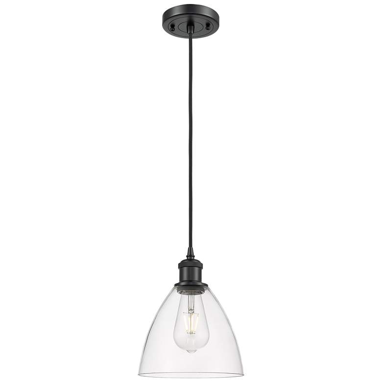 Image 1 Ballston Bristol Glass 8" LED Mini Pendant - Matte Black - Clear Shade