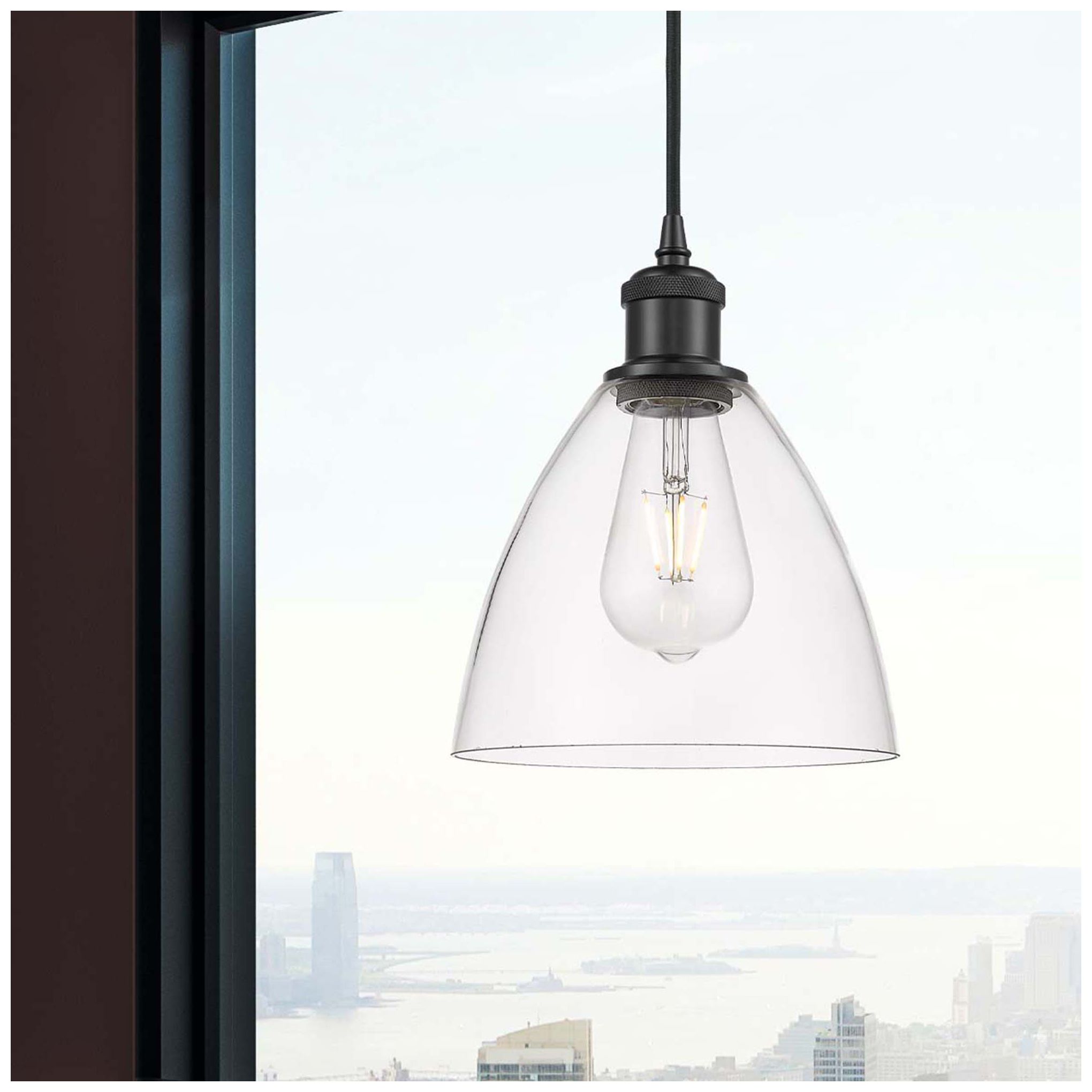 Image 2 Ballston Bristol Glass 8" LED Mini Pendant - Matte Black - Clear Shade more views