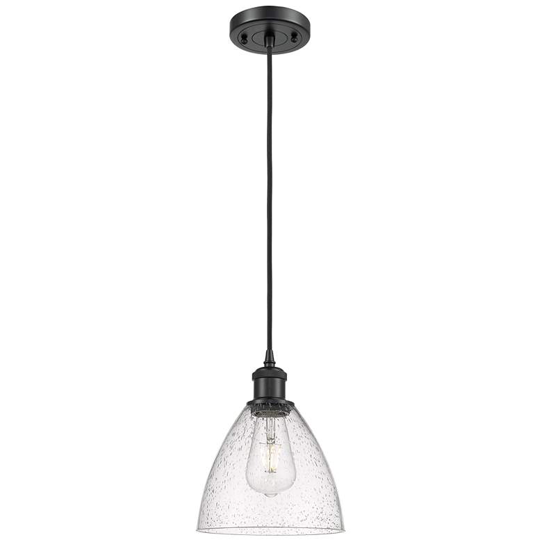 Image 1 Ballston Bristol Glass 8" LED Mini Pendant - Matte Black - Seedy Shade