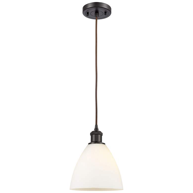 Image 1 Ballston Bristol Glass 8" LED Mini Pendant - Oil Rubbed Bronze - White