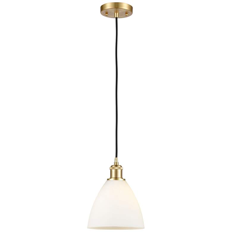Image 1 Ballston Bristol Glass 8" LED Mini Pendant - Satin Gold - Matte White