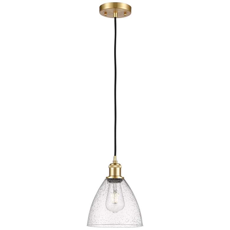 Image 1 Ballston Bristol Glass 8" LED Mini Pendant - Satin Gold - Seedy Shade