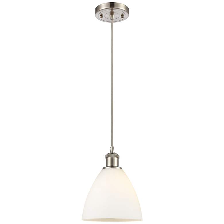 Image 1 Ballston Bristol Glass 8" LED Mini Pendant - Satin Nickel - Matte Whit