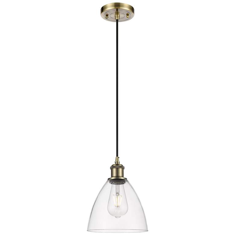 Image 1 Ballston Bristol Glass 8" Mini Pendant - Antique Brass - Clear Shade