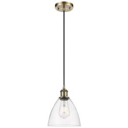 Ballston Bristol Glass 8" Mini Pendant - Antique Brass - Clear Shade