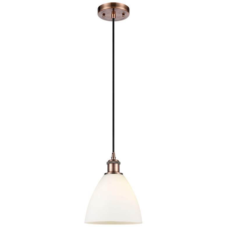 Image 1 Ballston Bristol Glass 8" Mini Pendant - Antique Copper - Matte White