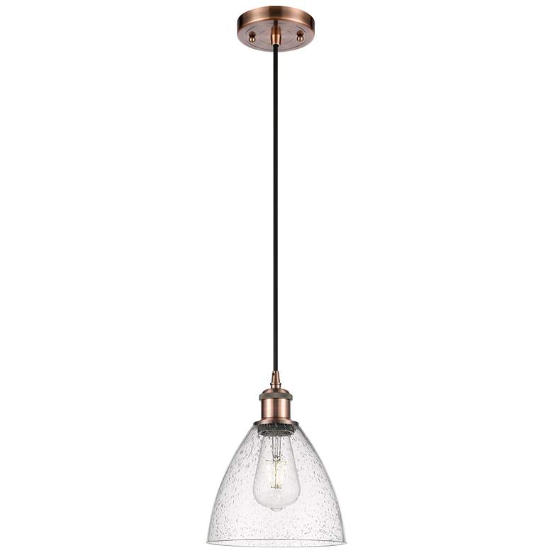 Image 1 Ballston Bristol Glass 8" Mini Pendant - Antique Copper - Seedy Shade