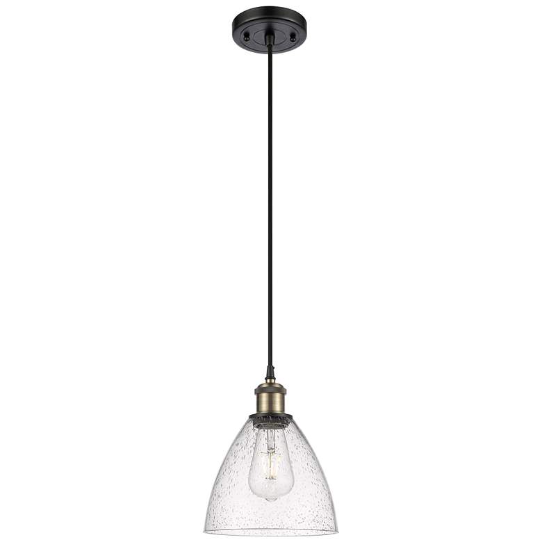 Image 1 Ballston Bristol Glass 8" Mini Pendant - Black Antique Brass - Seedy S