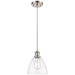 Ballston Bristol Glass 8" Mini Pendant - Brushed Satin Nickel - Clear
