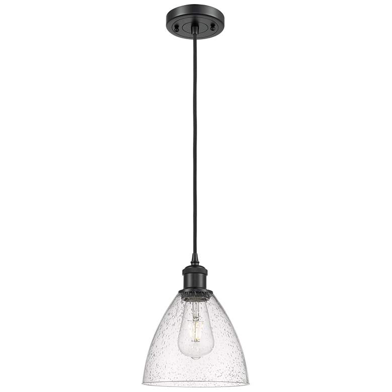 Image 1 Ballston Bristol Glass 8 inch Mini Pendant - Matte Black - Seedy Shade