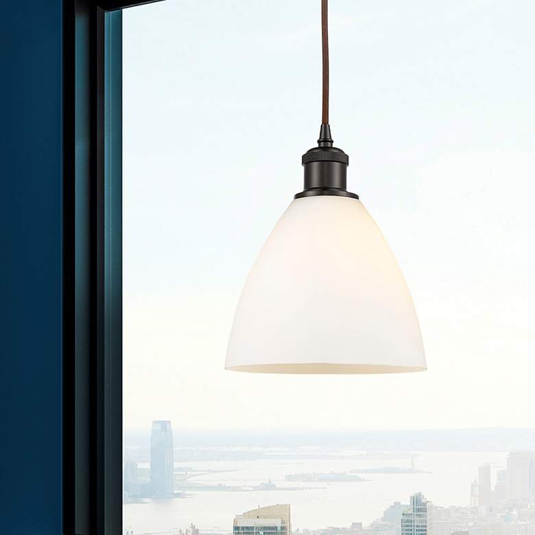 Image 2 Ballston Bristol Glass 8" Mini Pendant - Oil Rubbed Bronze - Matte Whi more views