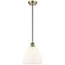 Ballston Bristol Glass 9" LED Mini Pendant - Antique Brass - Matte Whi