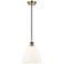 Ballston Bristol Glass 9" LED Mini Pendant - Antique Brass - Matte Whi