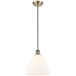 Ballston Bristol Glass 9" LED Mini Pendant - Antique Brass - Matte Whi