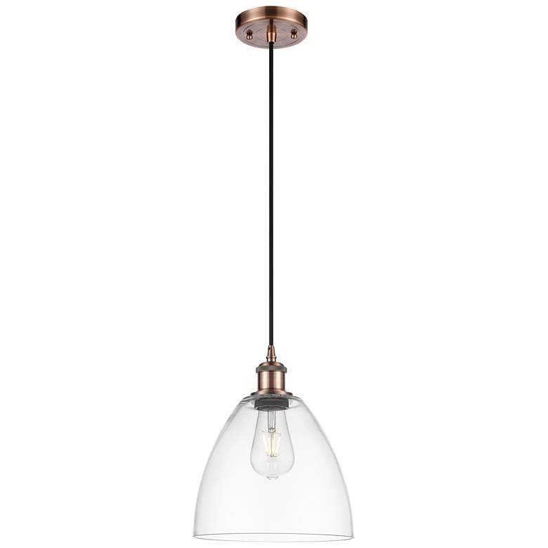 Image 1 Ballston Bristol Glass 9" LED Mini Pendant - Antique Copper - Clear Sh