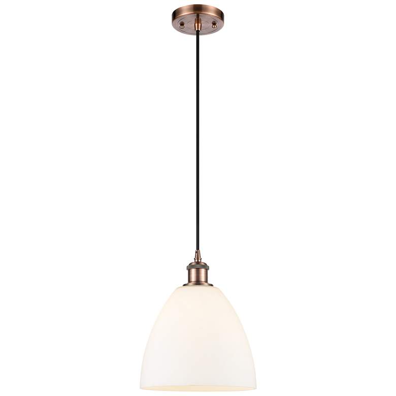 Image 1 Ballston Bristol Glass 9" LED Mini Pendant - Antique Copper - Matte Wh