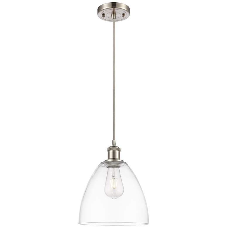 Image 1 Ballston Bristol Glass 9" LED Mini Pendant - Brushed Satin Nickel - Cl