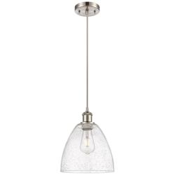 Ballston Bristol Glass 9" LED Mini Pendant - Brushed Satin Nickel - Se