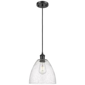 Ballston Bristol Glass 9" LED Mini Pendant - Matte Black - Seedy Shade Ballston Bristol Glass 9" LED Mini Pendant - Matte Black - Seedy Shade