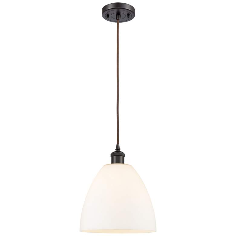 Image 1 Ballston Bristol Glass 9 inch LED Mini Pendant - Oil Rubbed Bronze - White