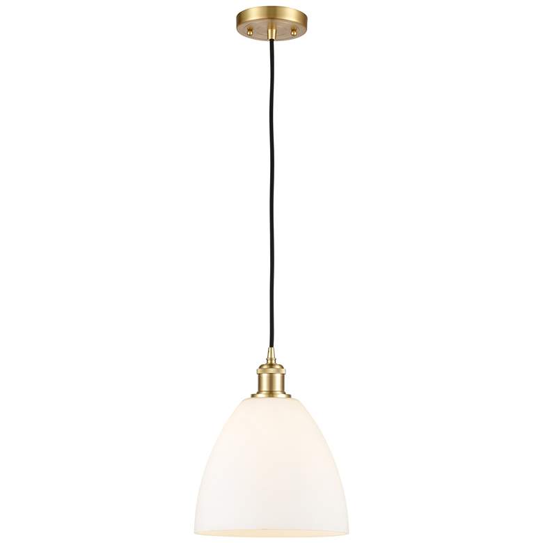 Image 1 Ballston Bristol Glass 9" LED Mini Pendant - Satin Gold - Matte White