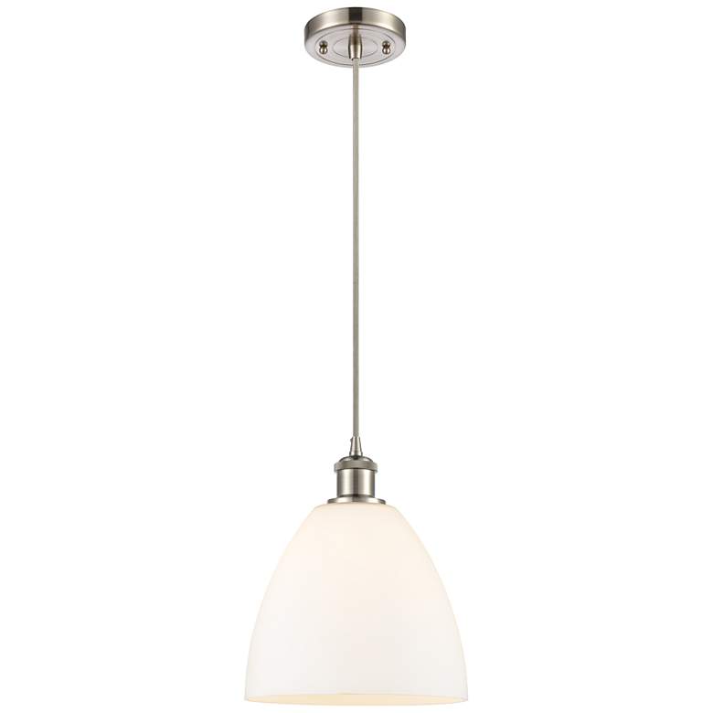 Image 1 Ballston Bristol Glass 9" LED Mini Pendant - Satin Nickel - Matte Whit