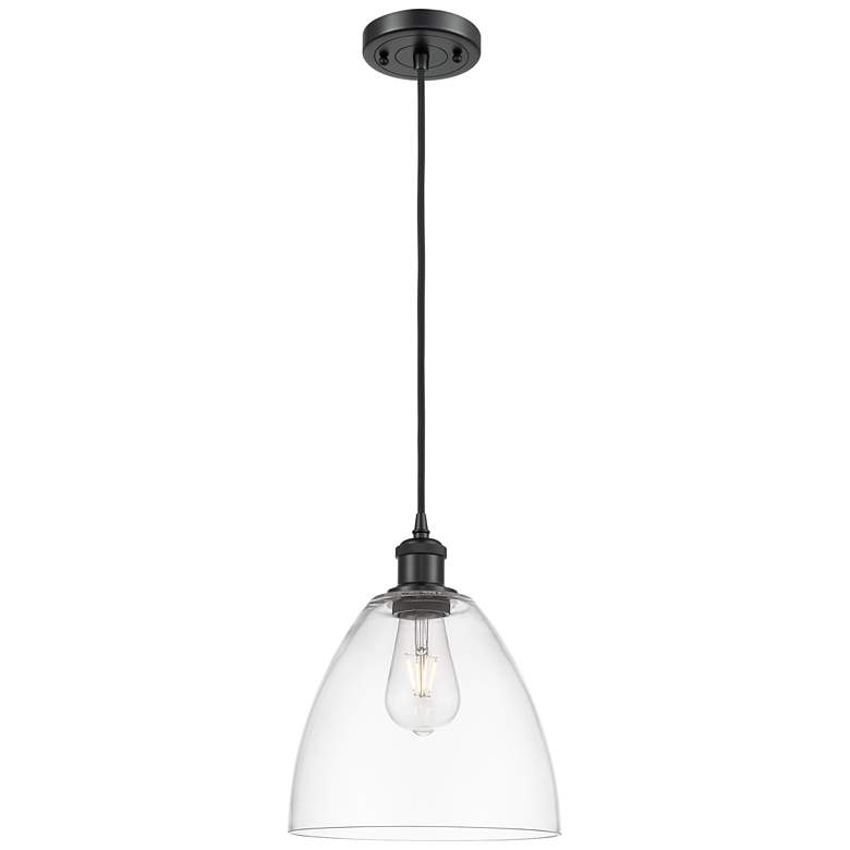 Image 1 Ballston Bristol Glass 9" Matte Black Corded Mini Pendant w/ Clear Sha