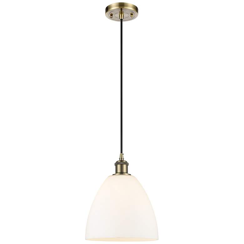 Image 1 Ballston Bristol Glass 9" Mini Pendant - Antique Brass - Matte White S