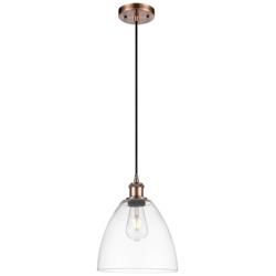 Ballston Bristol Glass 9" Mini Pendant - Antique Copper - Clear Shade