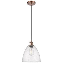 Ballston Bristol Glass 9" Mini Pendant - Antique Copper - Seedy Shade