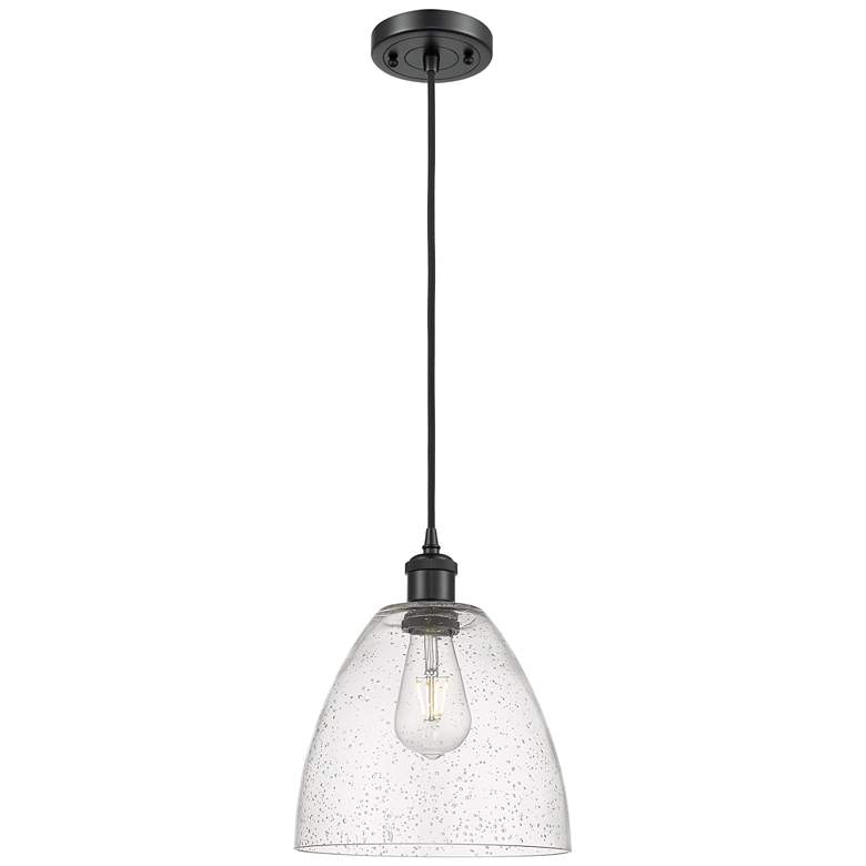 Image 1 Ballston Bristol Glass 9" Mini Pendant - Matte Black - Seedy Shade