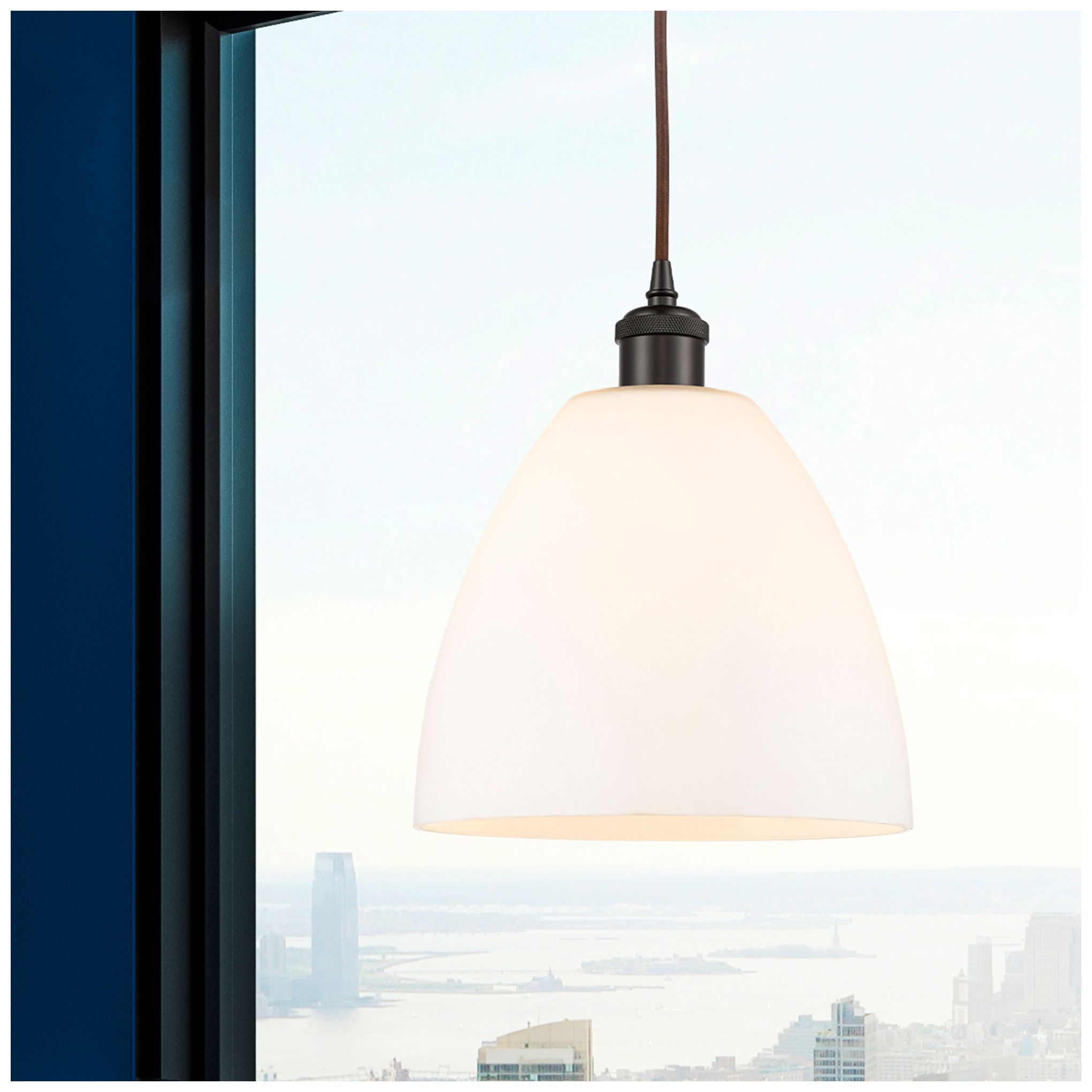 Image 2 Ballston Bristol Glass 9" Mini Pendant - Oil Rubbed Bronze - Matte Whi more views