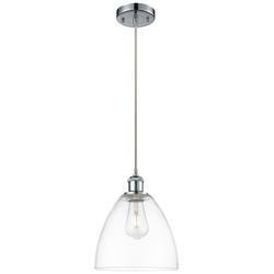 Ballston Bristol Glass 9" Mini Pendant - Polished Chrome - Clear Shade