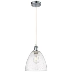 Ballston Bristol Glass 9" Mini Pendant - Polished Chrome - Seedy Shade