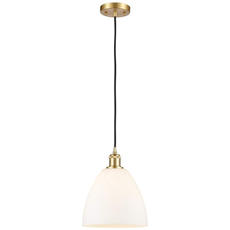 Image 1 Ballston Bristol Glass 9 inch Mini Pendant - Satin Gold - Matte White Shad