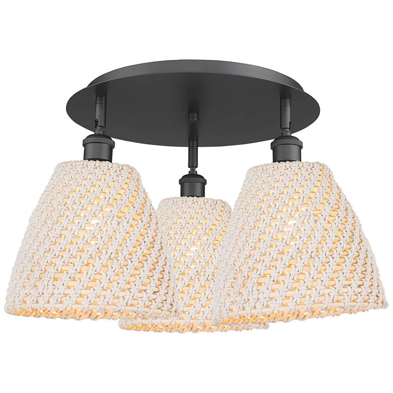 Image 1 Ballston Bristol Natural 21" Wide 3-Lt Matte Black Flush Mount With