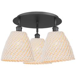 Ballston Bristol Natural 21" Wide 3-Lt Matte Black Flush Mount With