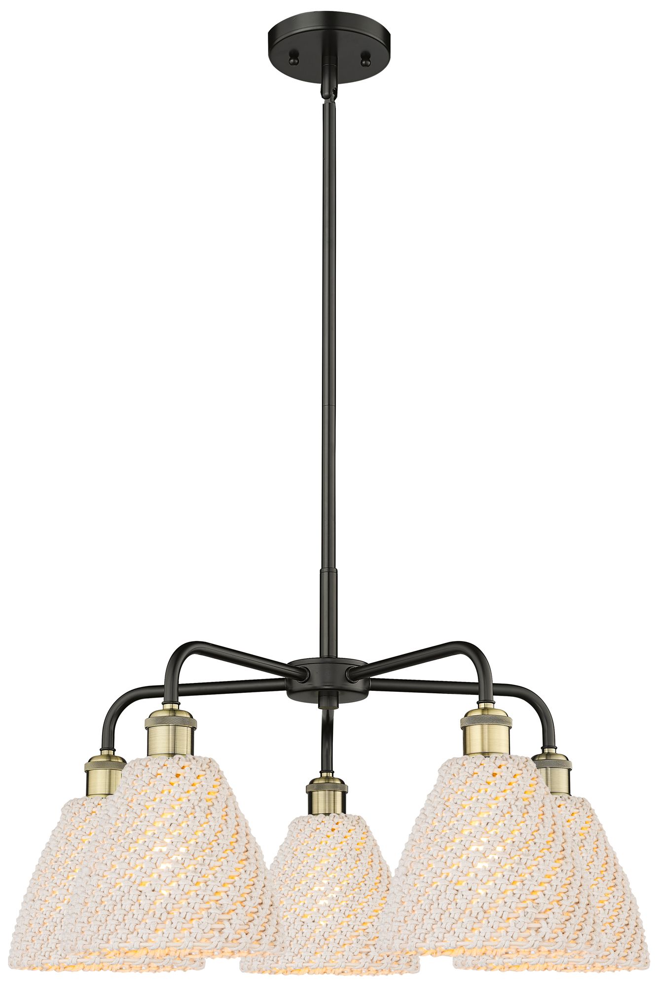 Ballston Bristol Natural 26"W 5 Light Black Brass Stem Hung Chandelier