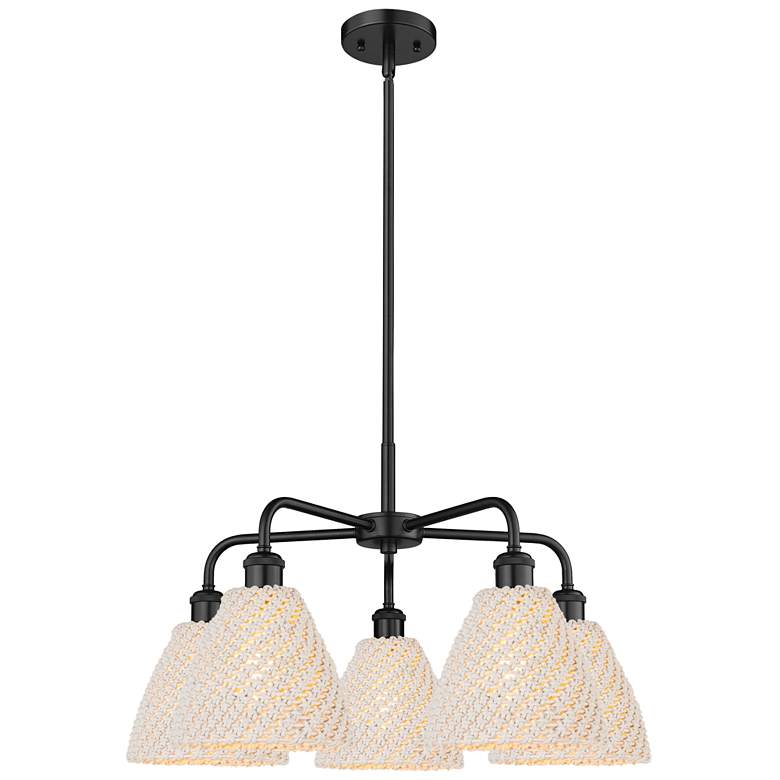 Image 1 Ballston Bristol Natural 26"W 5 Light Matte Black Stem Hung Chandelier