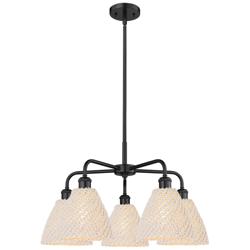 Ballston Bristol Natural 26"W 5 Light Matte Black Stem Hung Chandelier