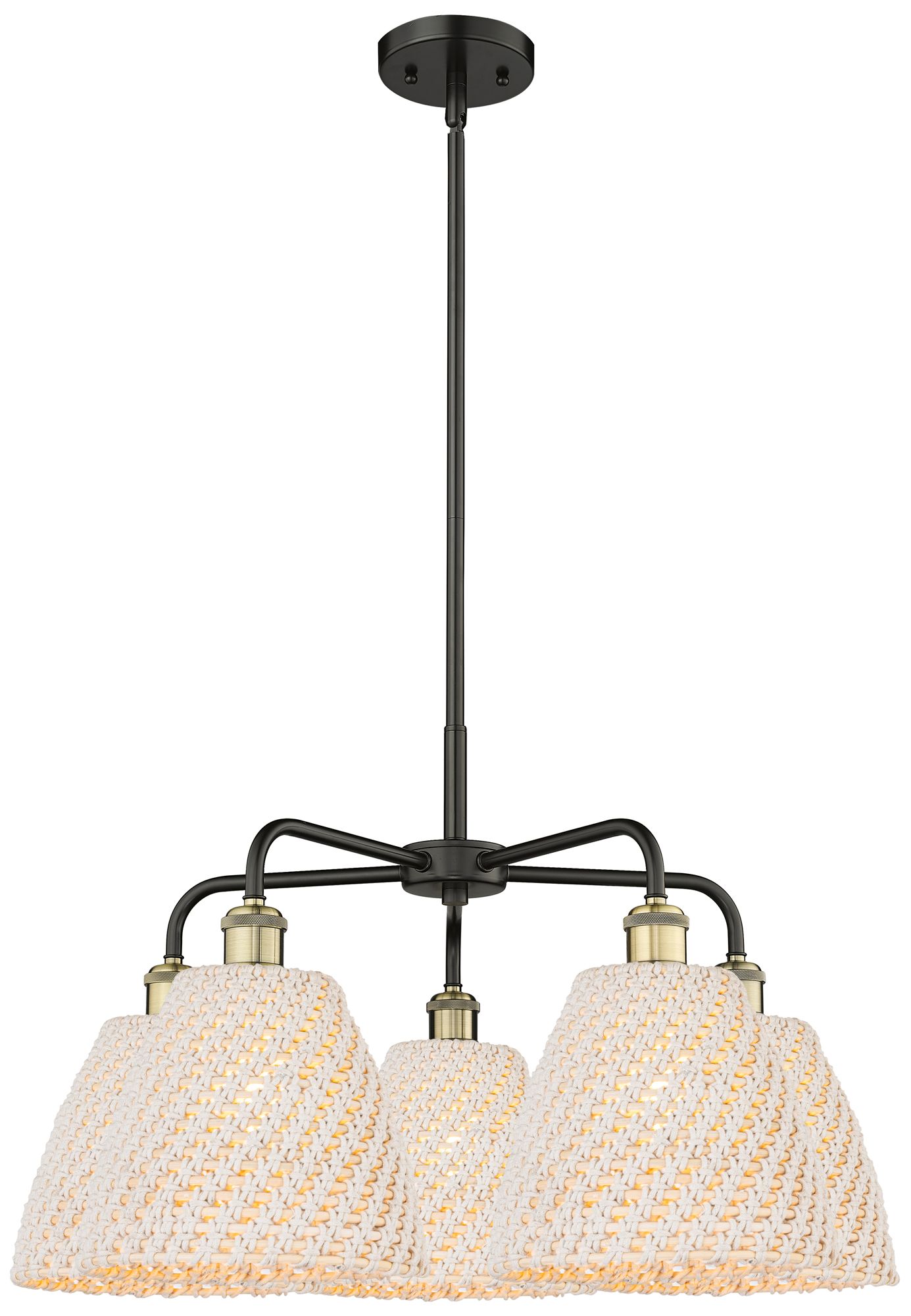 Ballston Bristol Natural 28"W 5 Light Black Brass Stem Hung Chandelier