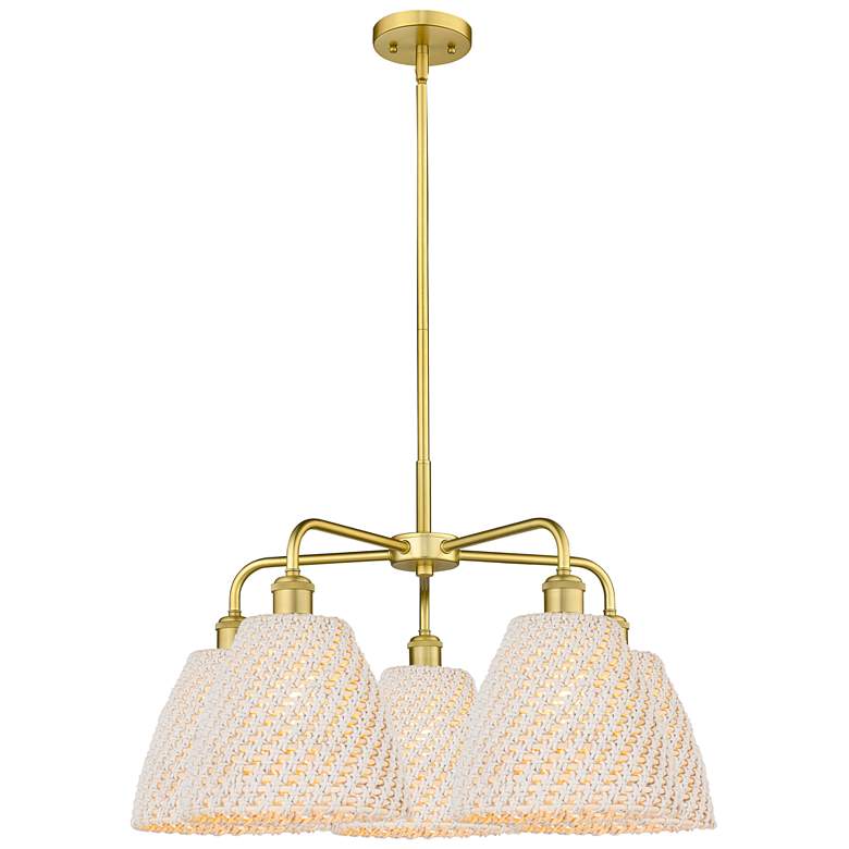 Image 1 Ballston Bristol Natural 28"W 5 Light Satin Gold Stem Hung Chandelier