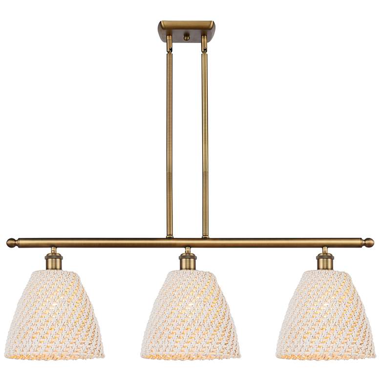 Image 1 Ballston Bristol Natural 36"W 3 Light Brushed Brass Stem Island Light