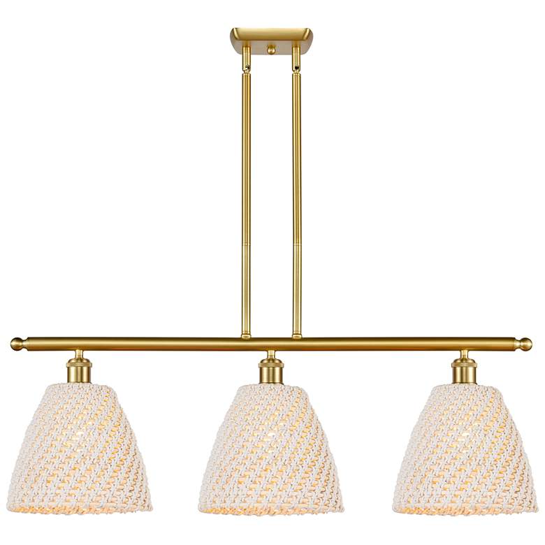 Image 1 Ballston Bristol Natural 36"W 3 Light Satin Gold Stem Island Light