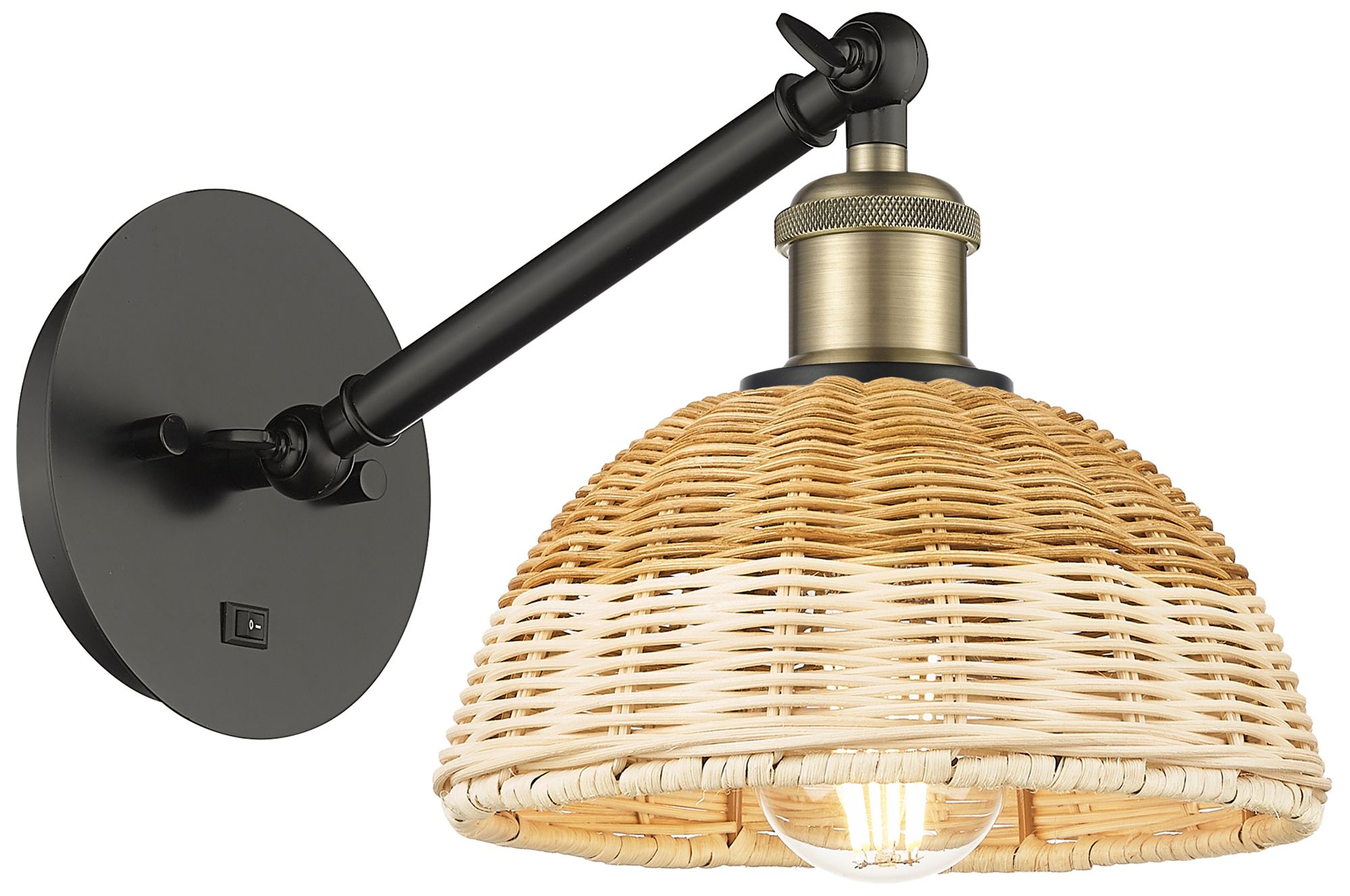 Ballston Bristol Natural II 10"H Black Antique Brass Adjustable Sconce