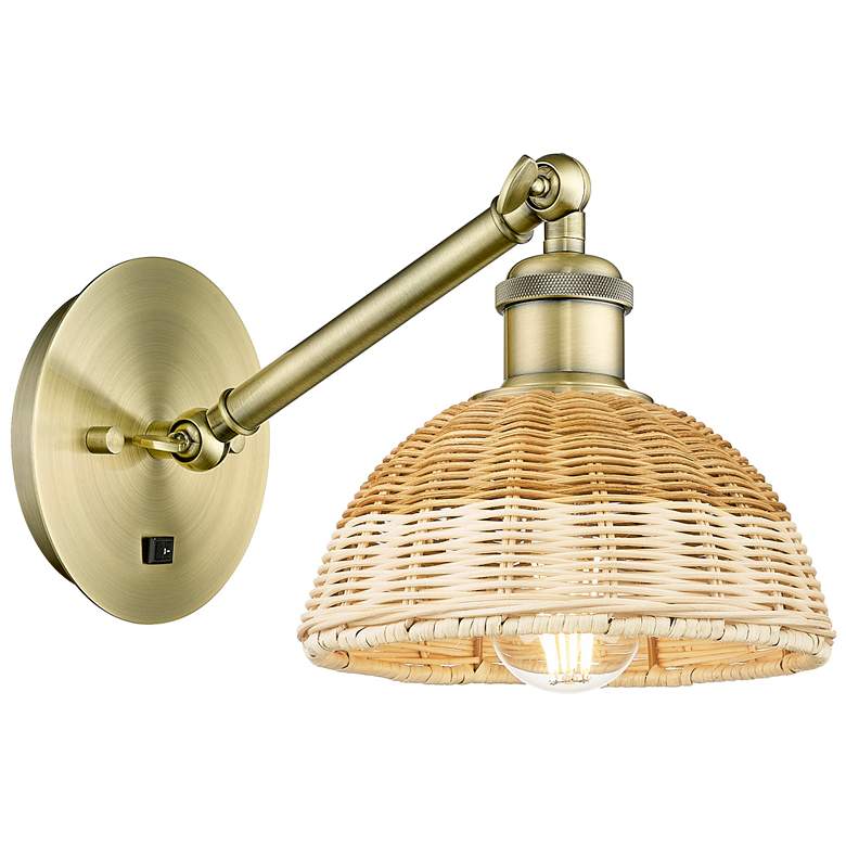 Image 1 Ballston Bristol Natural II 10" High Antique Brass Adjustable Sconce