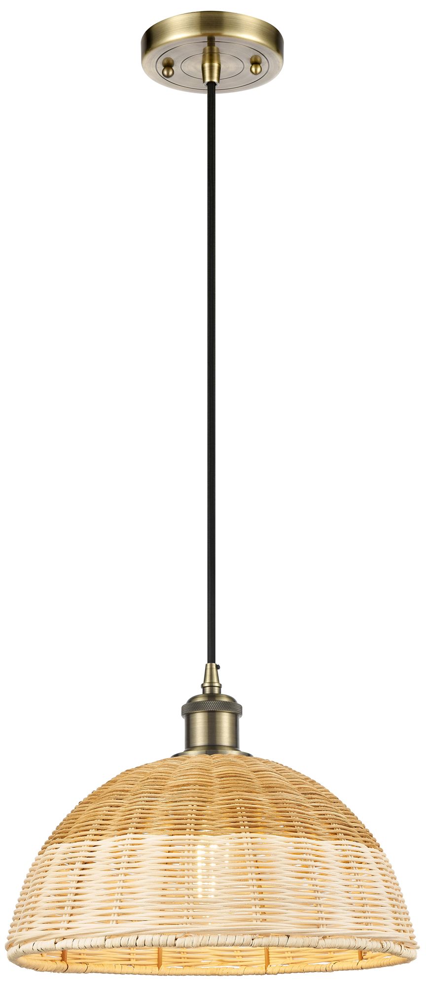 Ballston Bristol Natural II 12"W Antique Brass Cord Hung Mini Pendant