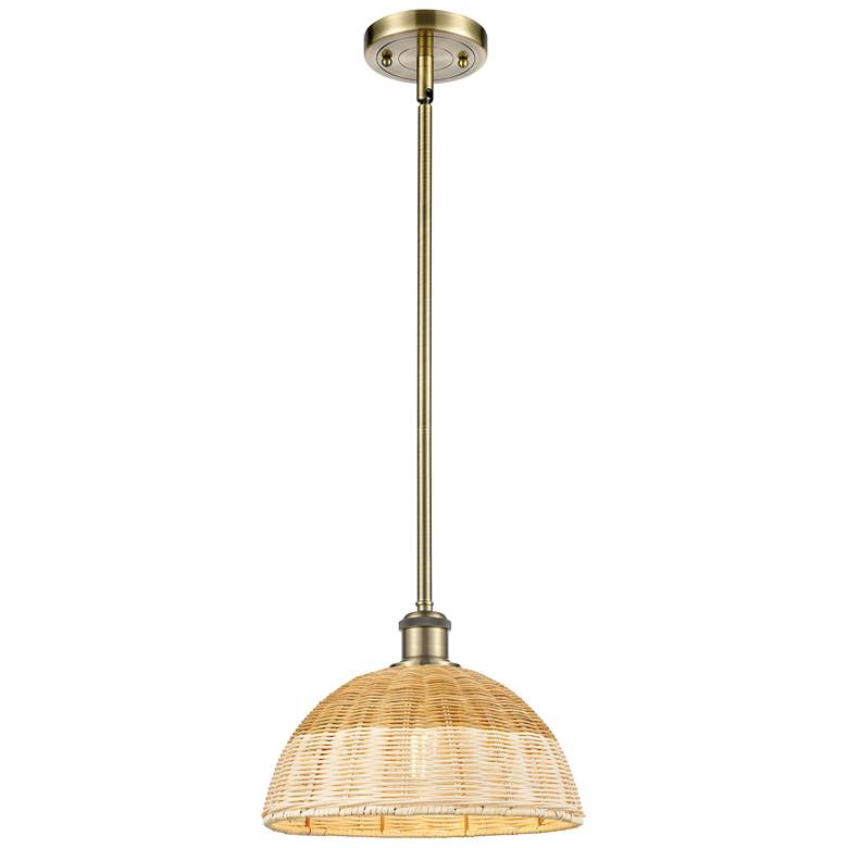 Image 1 Ballston Bristol Natural II 12"W Antique Brass Stem Hung Mini Pendant
